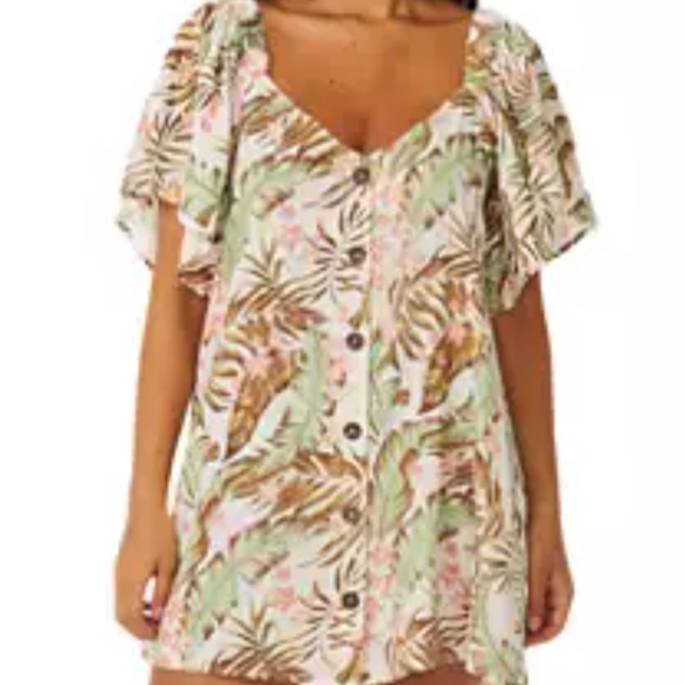 Rip Curl Tropical Print Mini Dress - Green and Brown